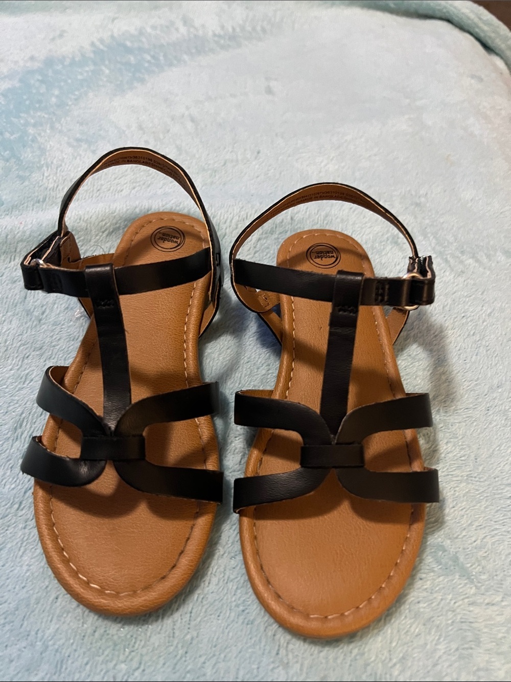 wonder nation Black Strappy T‑Bar Kids Sandals